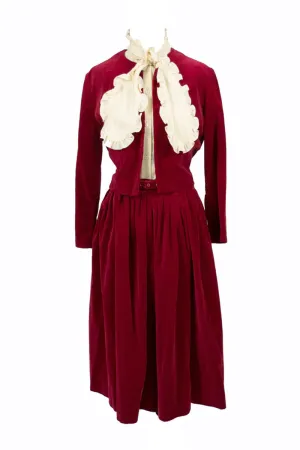 1960's Red Velvet Vintage Blazer and Skirt Suit