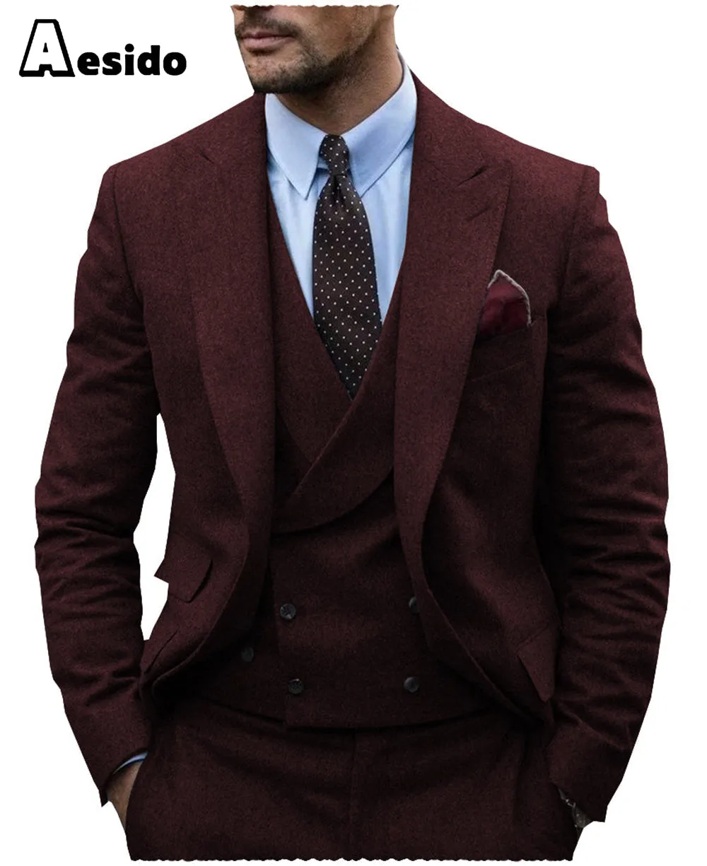 3 Pieces Mens Herringbone Suit For Wedding (Blazer Vest Pants)