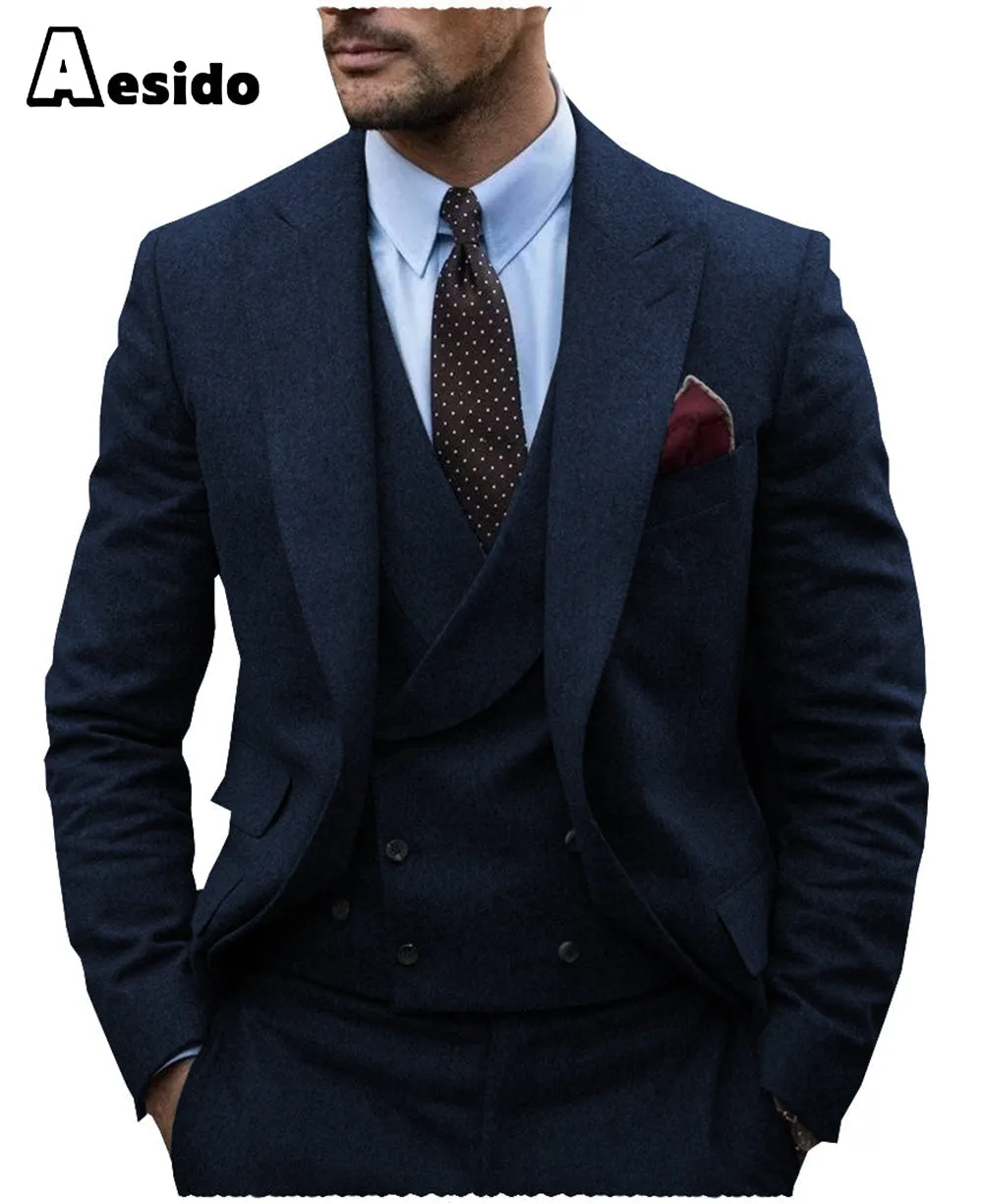 3 Pieces Mens Herringbone Suit For Wedding (Blazer Vest Pants)