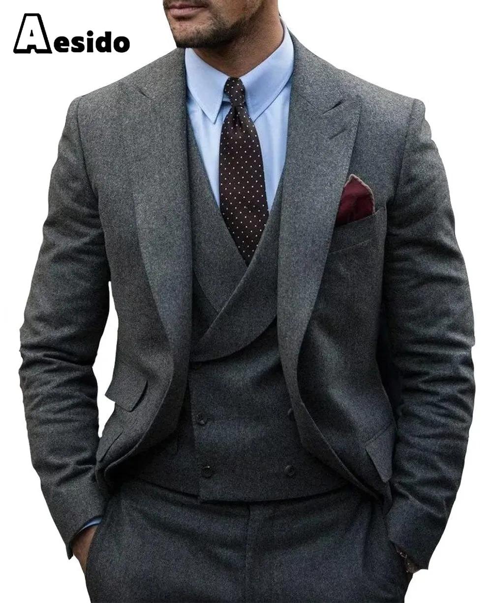 3 Pieces Mens Herringbone Suit For Wedding (Blazer Vest Pants)