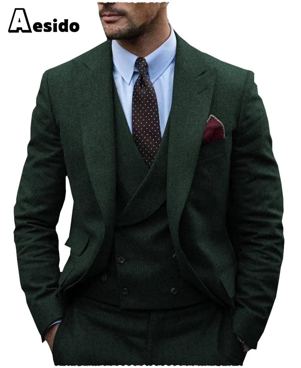 3 Pieces Mens Herringbone Suit For Wedding (Blazer Vest Pants)