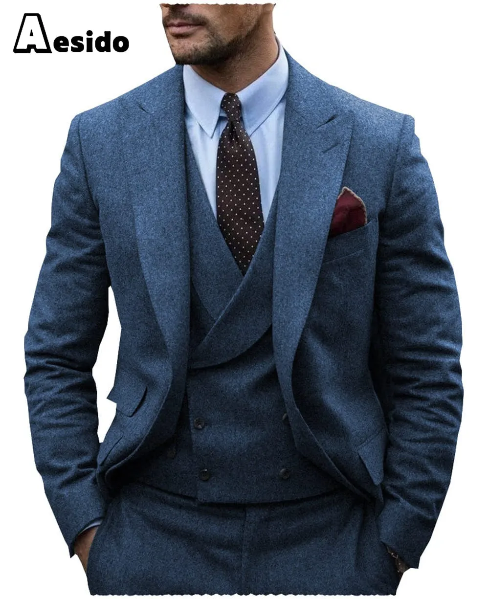 3 Pieces Mens Herringbone Suit For Wedding (Blazer Vest Pants)