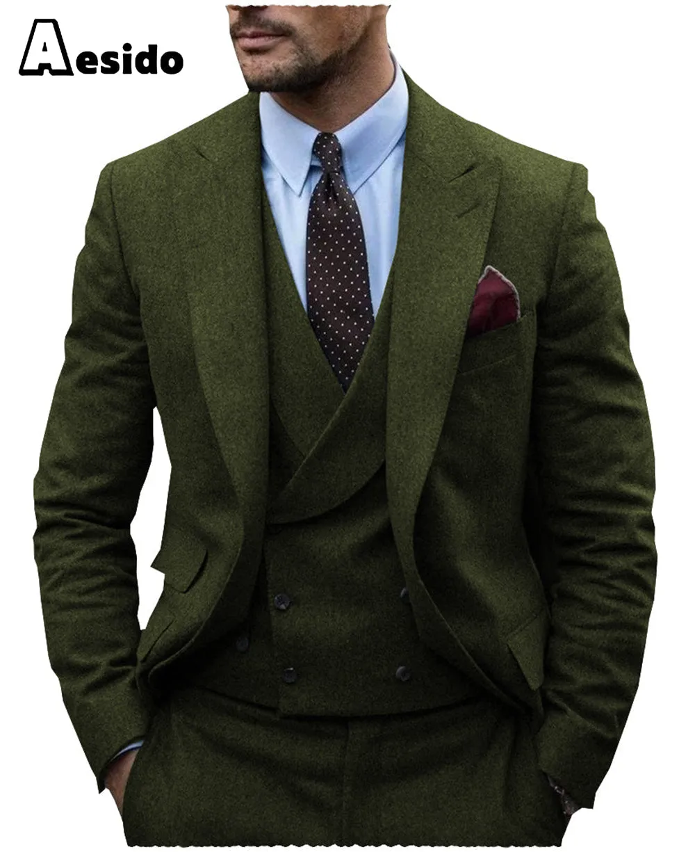 3 Pieces Mens Herringbone Suit For Wedding (Blazer Vest Pants)