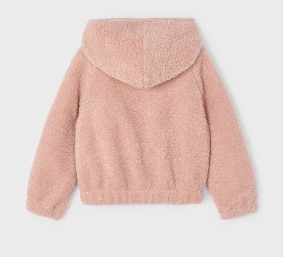 4419 Mayoral Mini Girls Curly Faux Fur Zippered Hooded Jacket - Pink