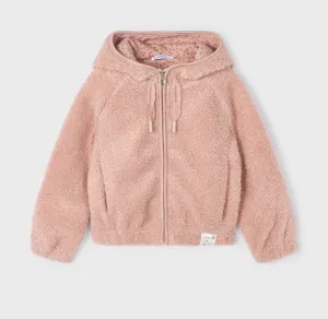 4419 Mayoral Mini Girls Curly Faux Fur Zippered Hooded Jacket - Pink