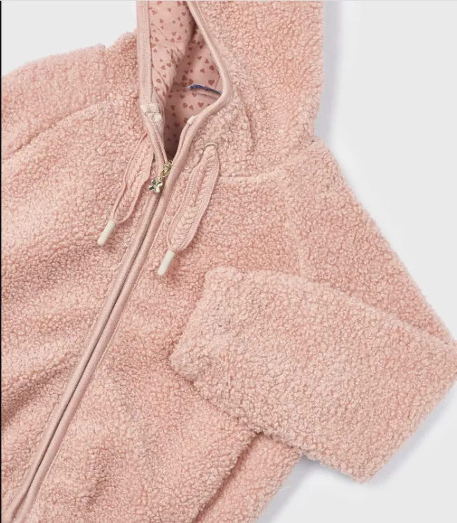 4419 Mayoral Mini Girls Curly Faux Fur Zippered Hooded Jacket - Pink