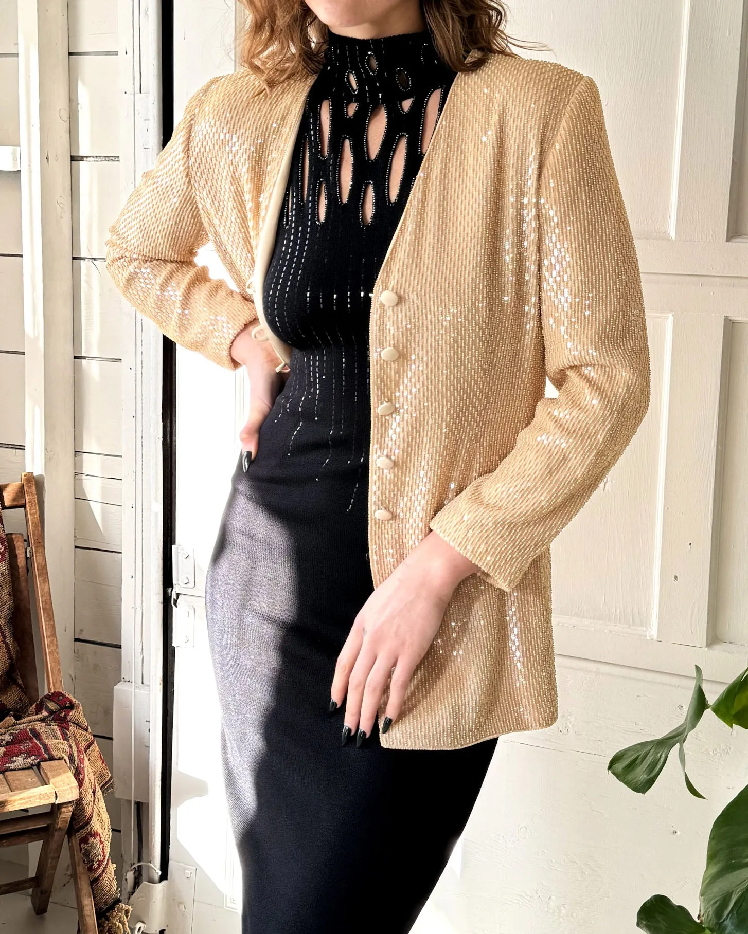 90s Escada Heavily Beaded Jacket | M