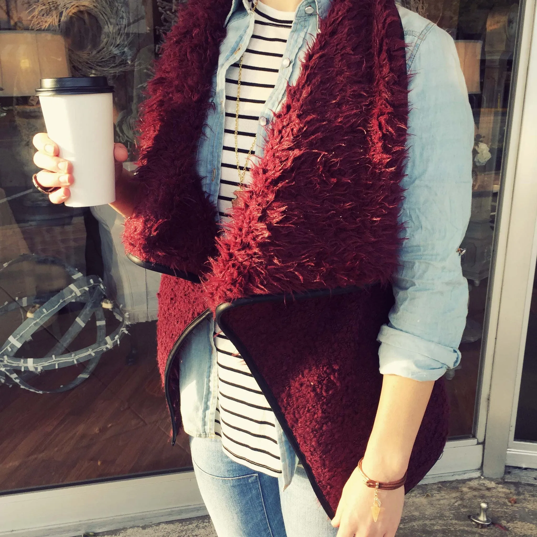 Arctic Sherpa Vest in Burgundy