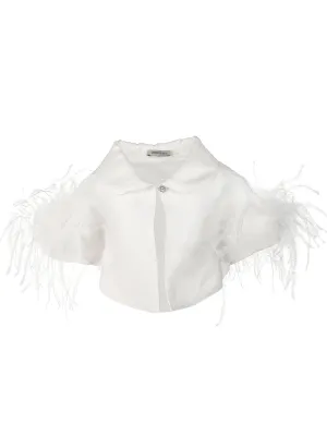 Baby's silk Bolero with feathers - ALBINA white