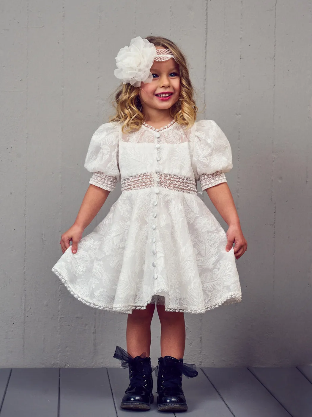 Baptism silk dress with embroidery - STELLA QUEEN
