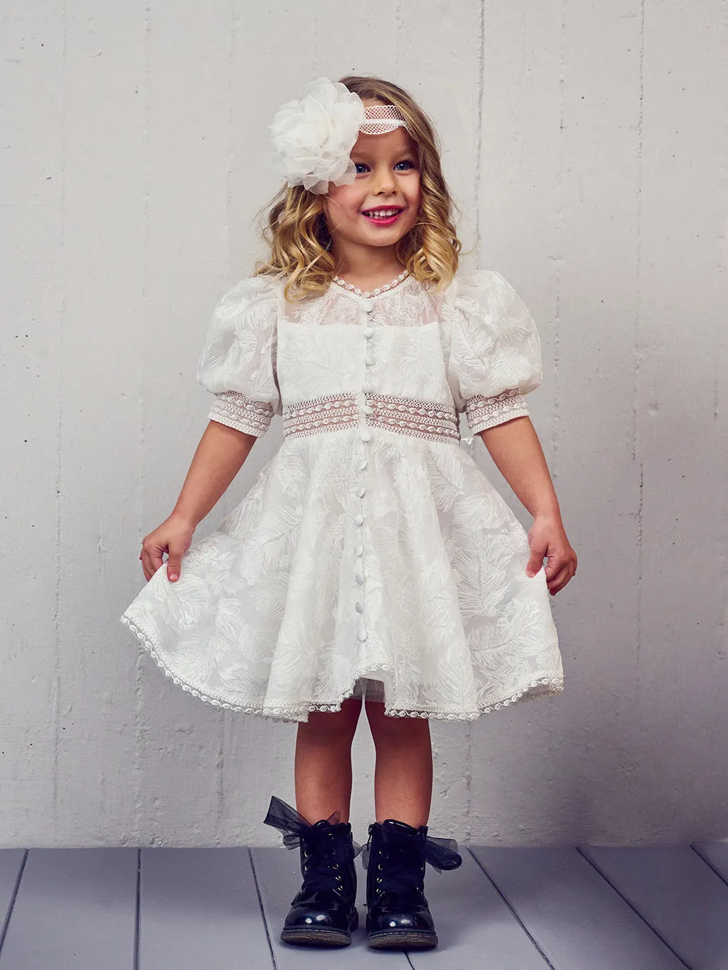 Baptism silk dress with embroidery - STELLA QUEEN
