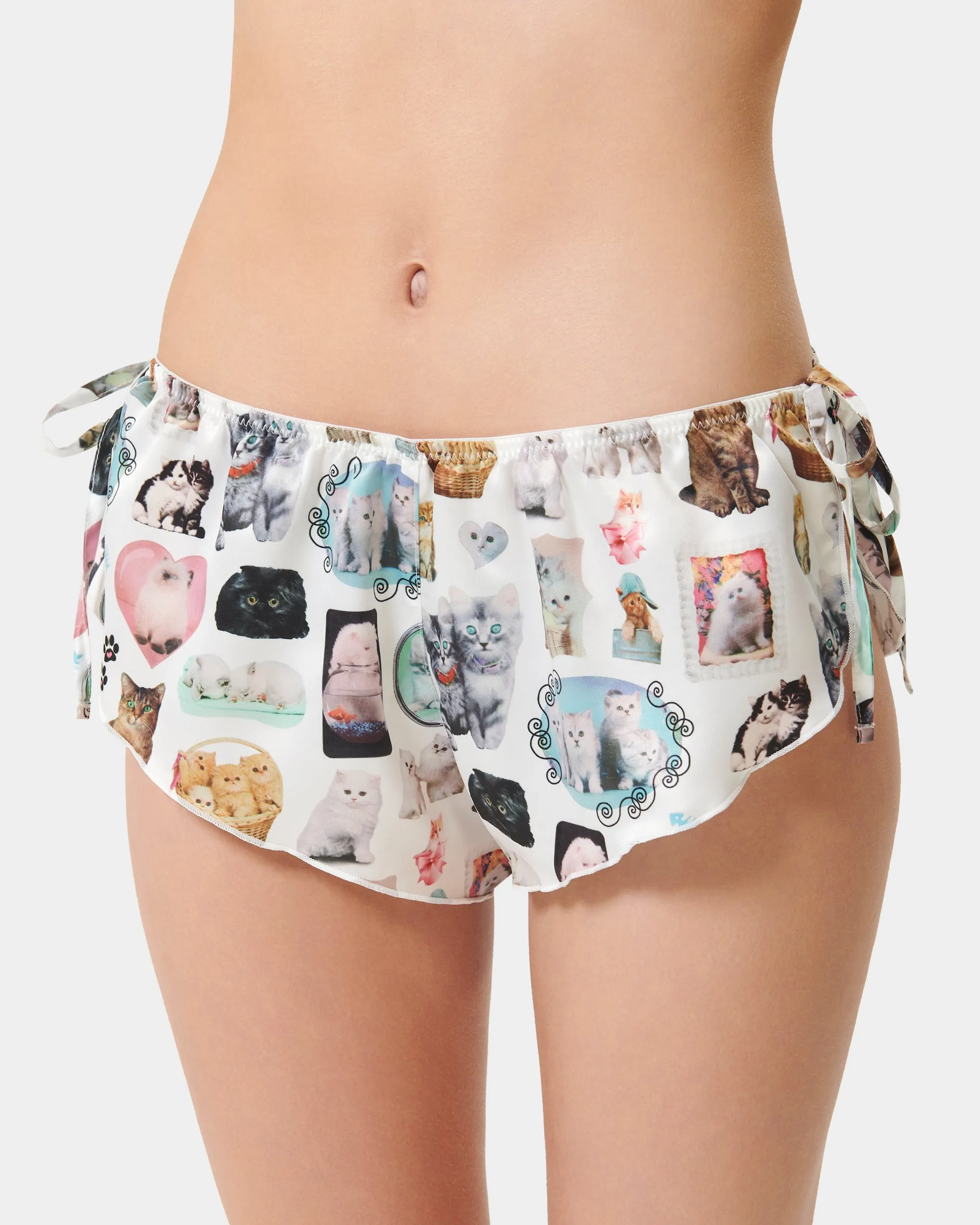 BB x Ashley Williams Kitten Print Luxury Satin Crop Cami and Short Set
