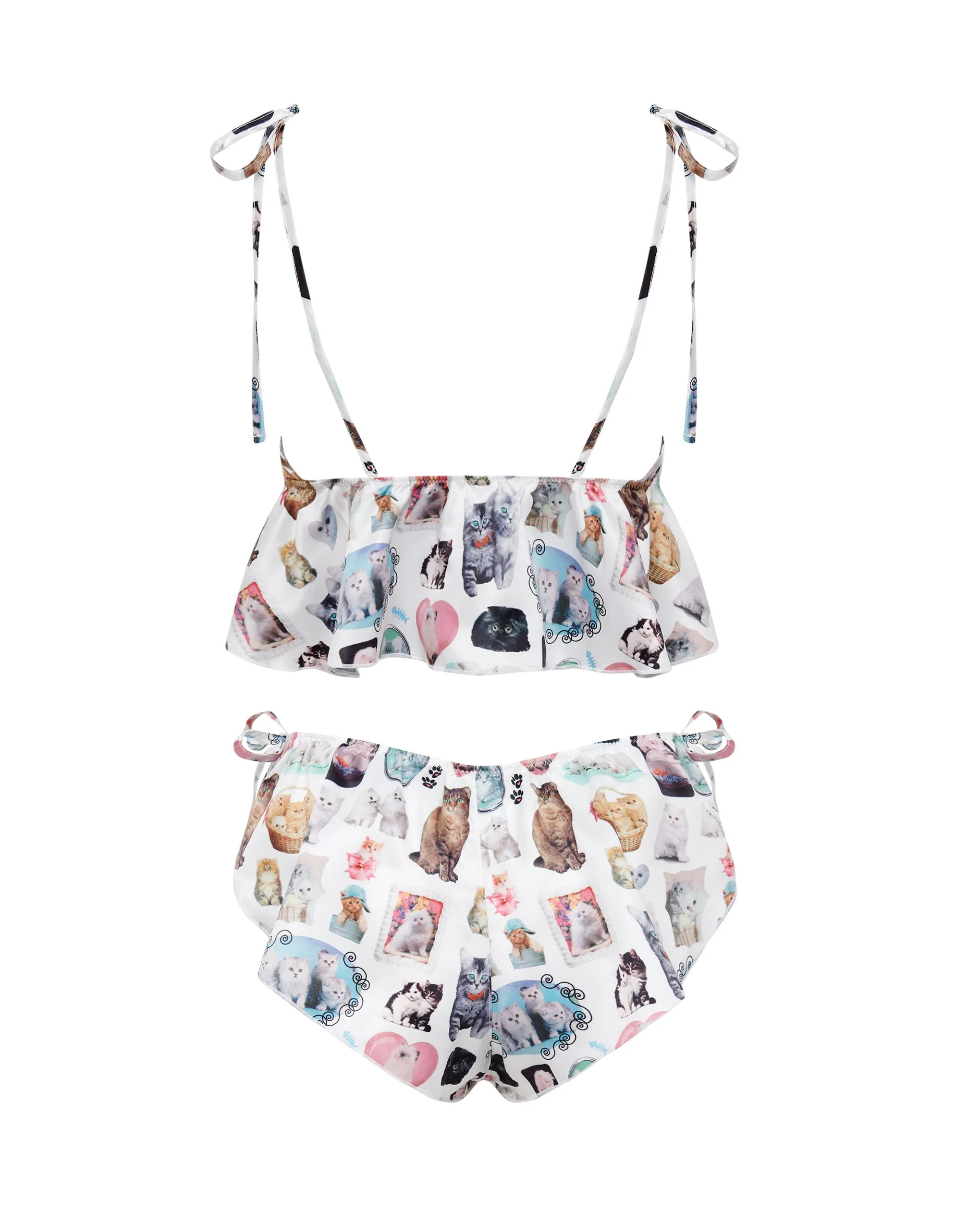 BB x Ashley Williams Kitten Print Luxury Satin Crop Cami and Short Set