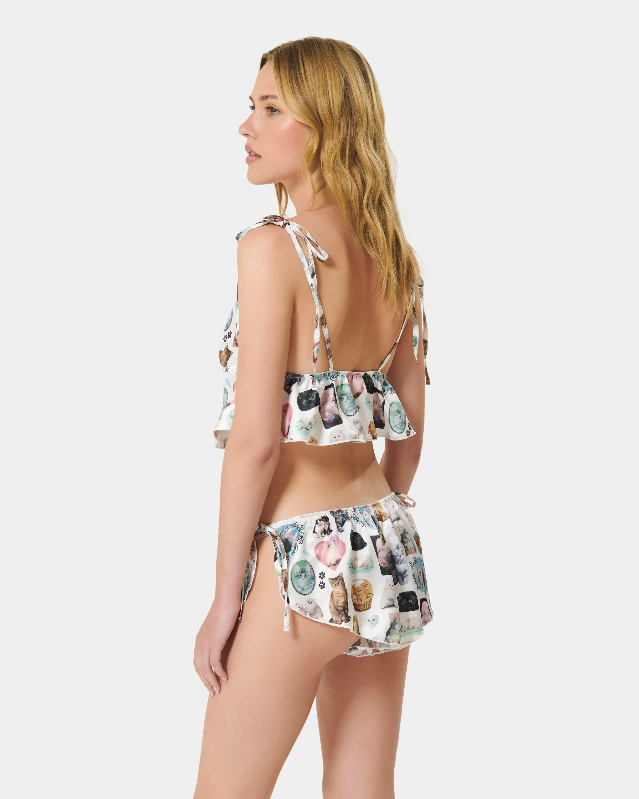 BB x Ashley Williams Kitten Print Luxury Satin Crop Cami and Short Set