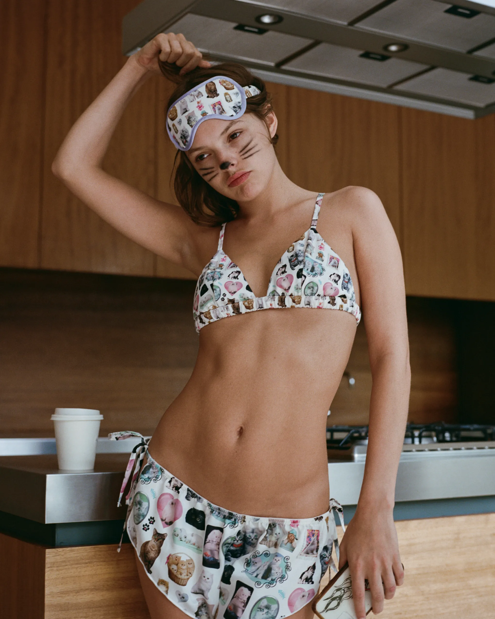 BB x Ashley Williams Kitten Print Luxury Satin Soft Bra