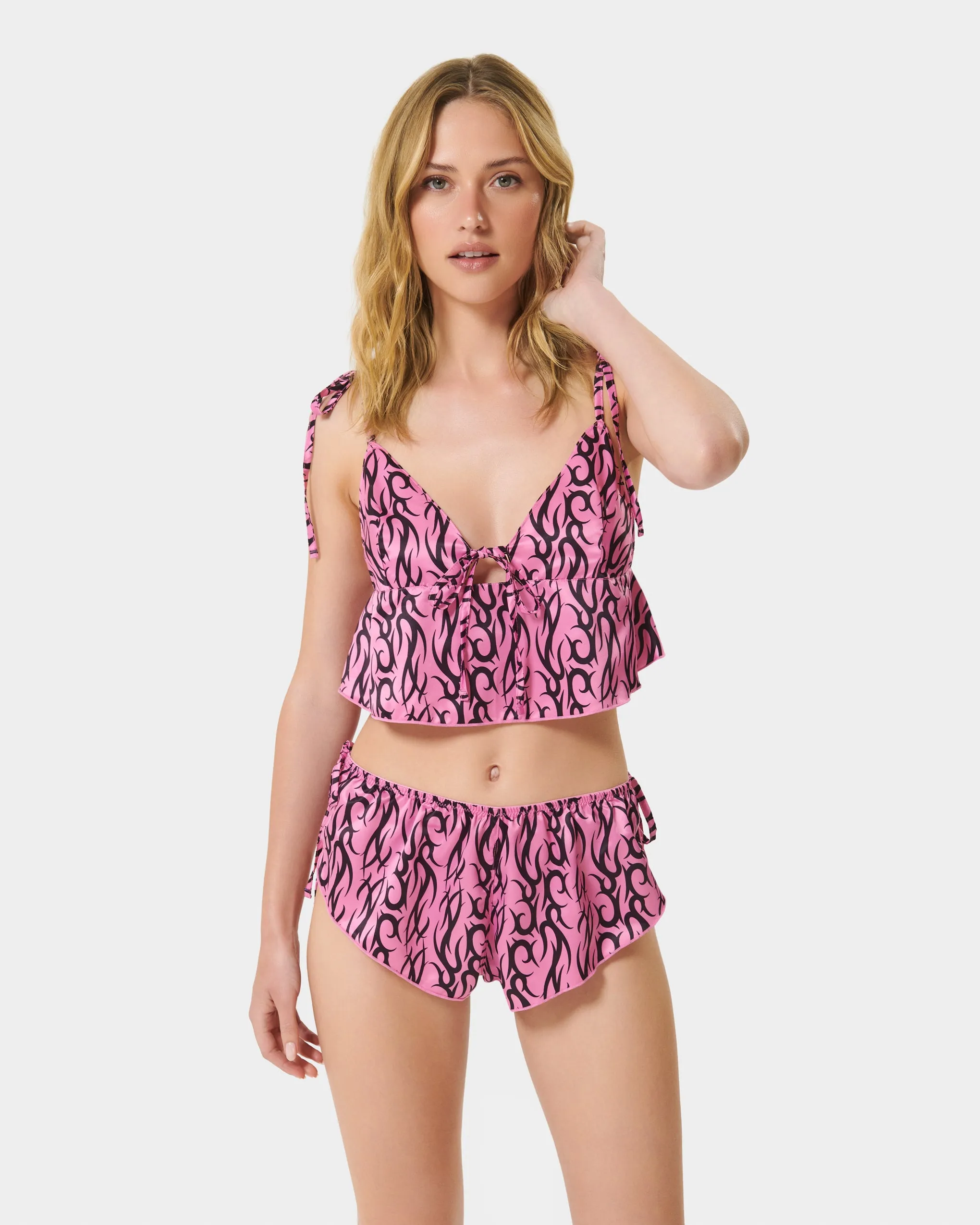 BB x Ashley Williams Tattoo Print Luxury Satin Crop Cami and Short Set