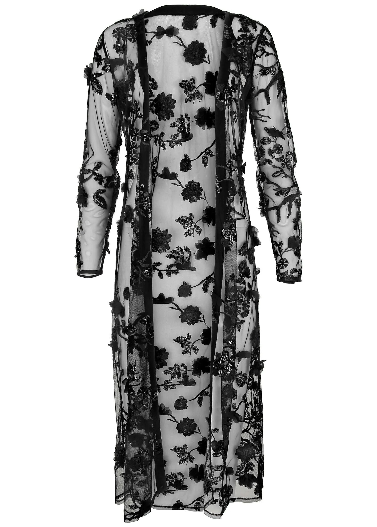 Beaded Lace Long Jacket - Black