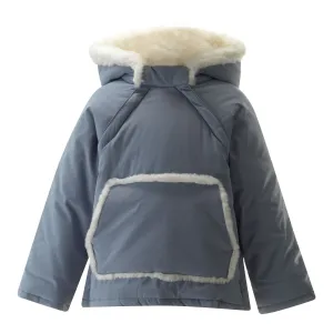 Blue Faux Fur Trim Coat