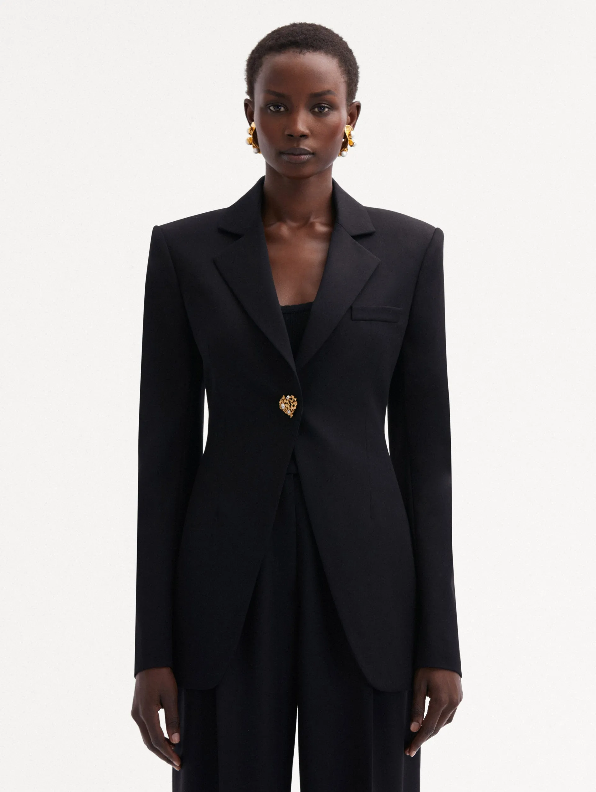 Button Detail Single-Breasted Blazer