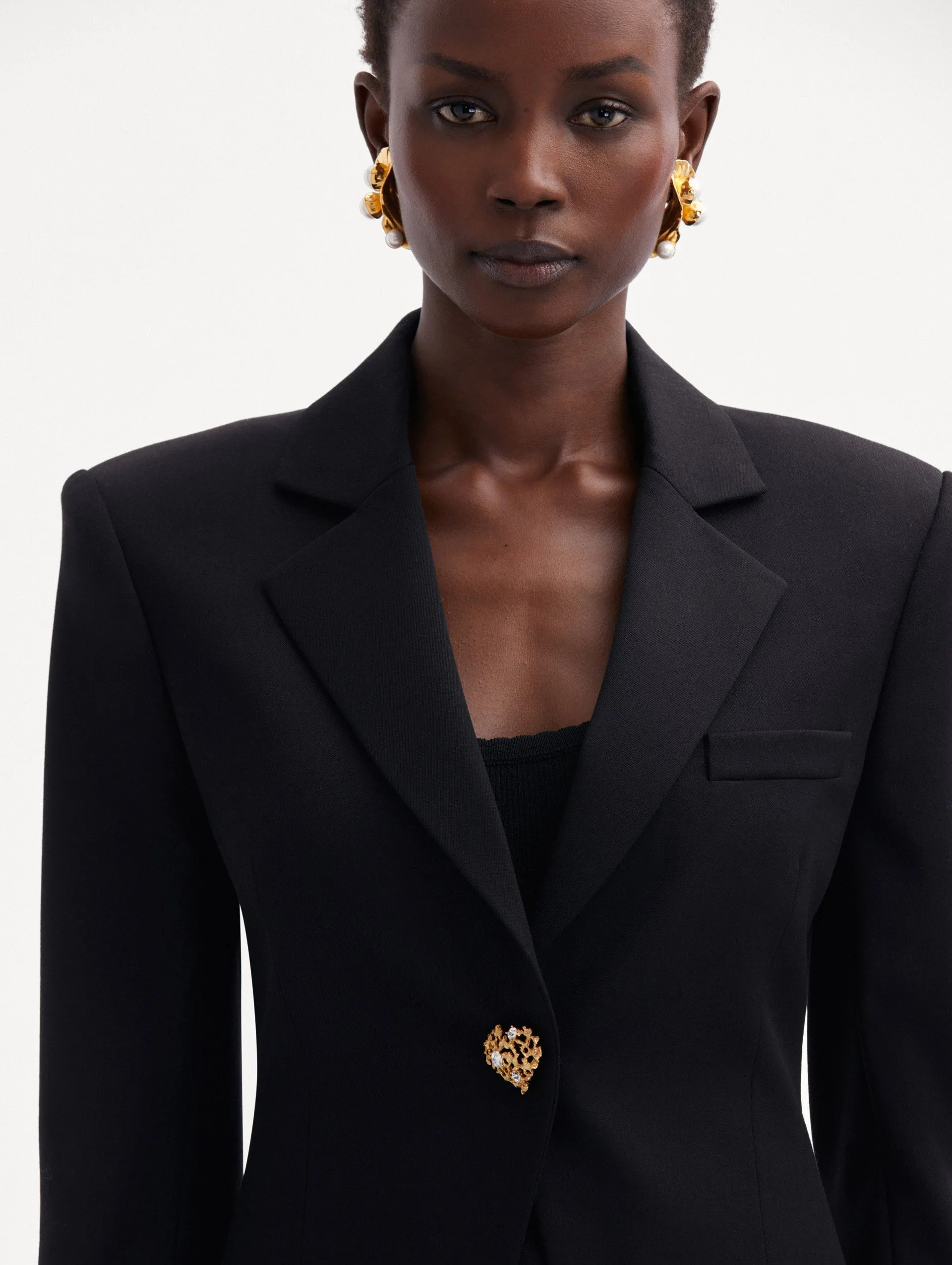 Button Detail Single-Breasted Blazer