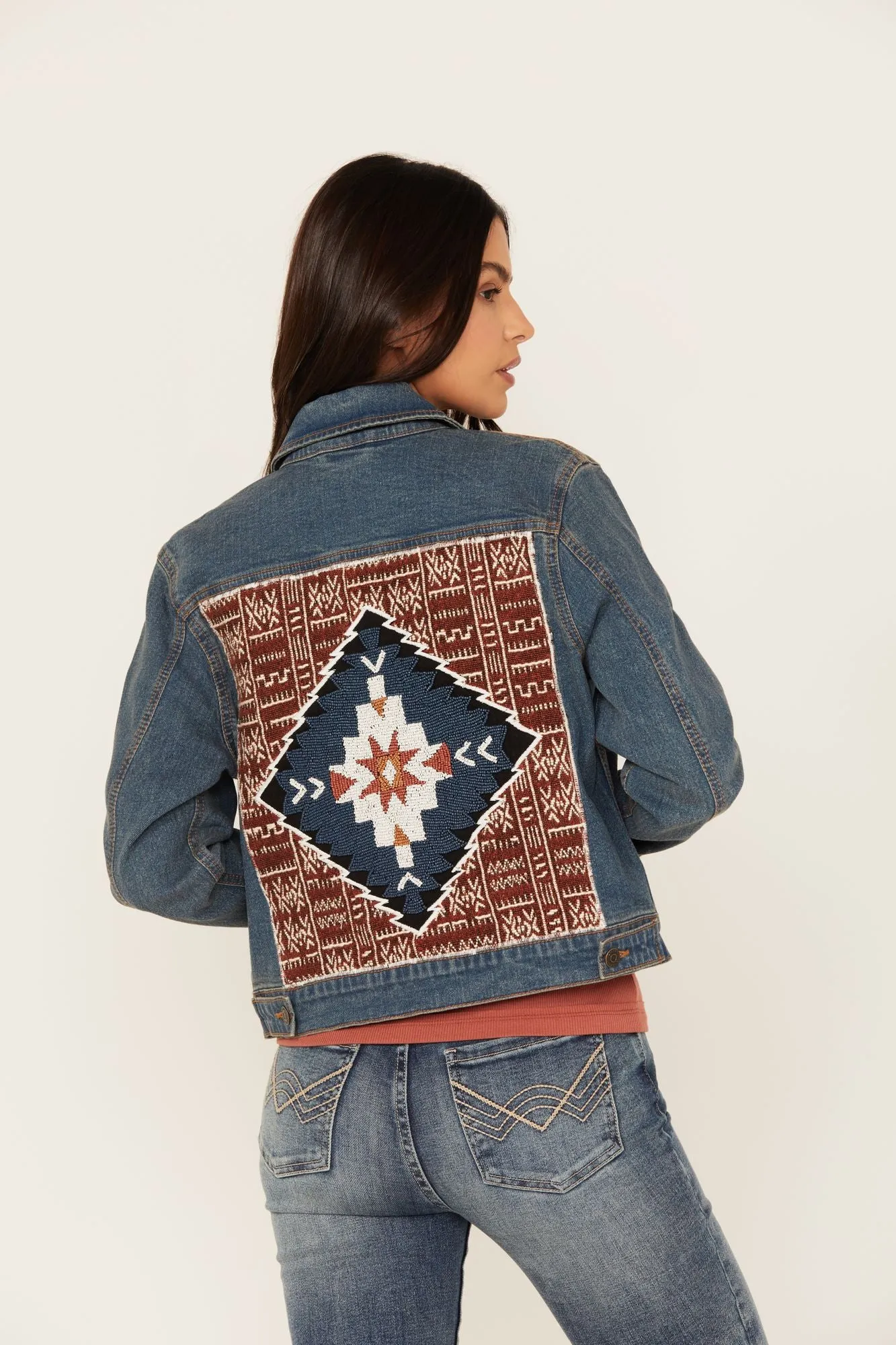 Capri Beaded Back Denim Trucker Jacket