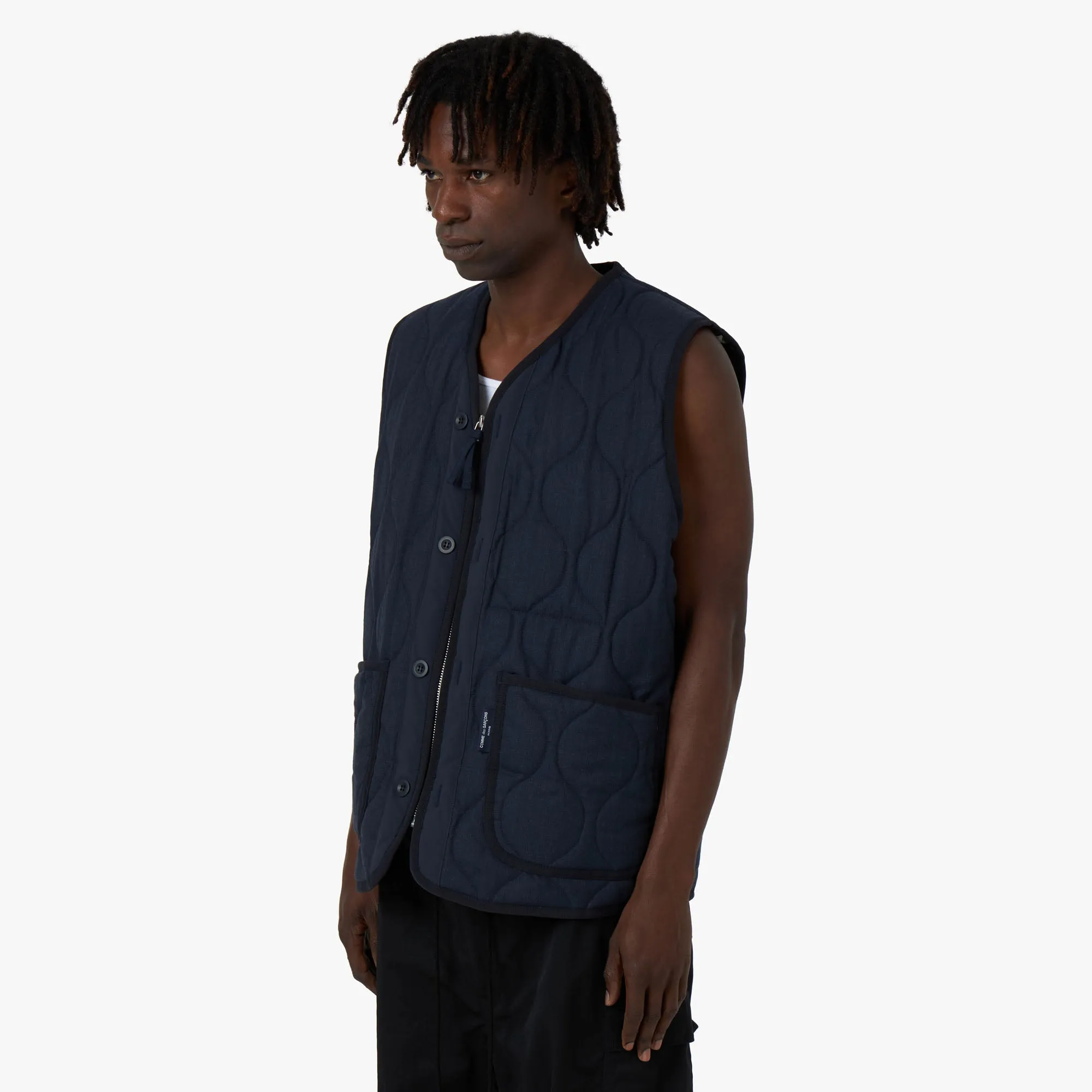 COMME des GARÇONS HOMME Herringbone Quilted Vest / Navy