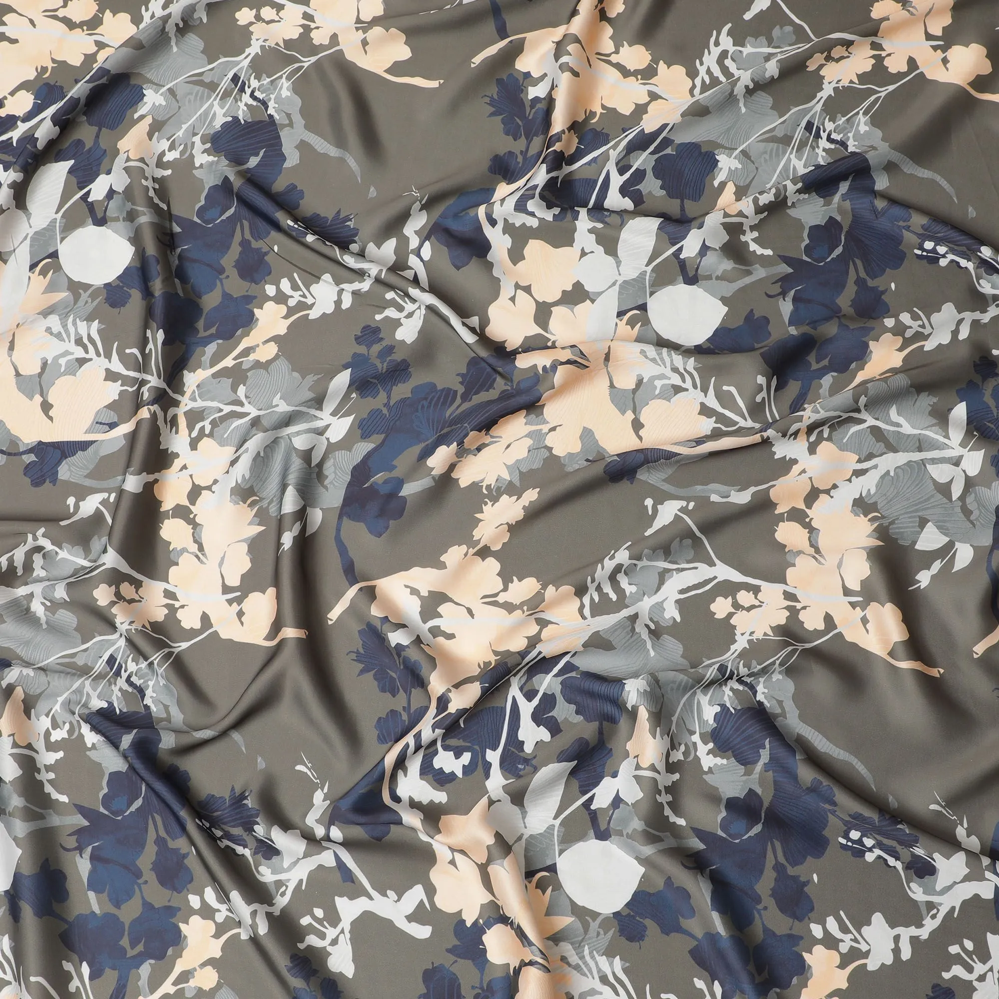 Contemporary Camo Floral Synthetic Satin Fabric - 110cm Wide-D18560