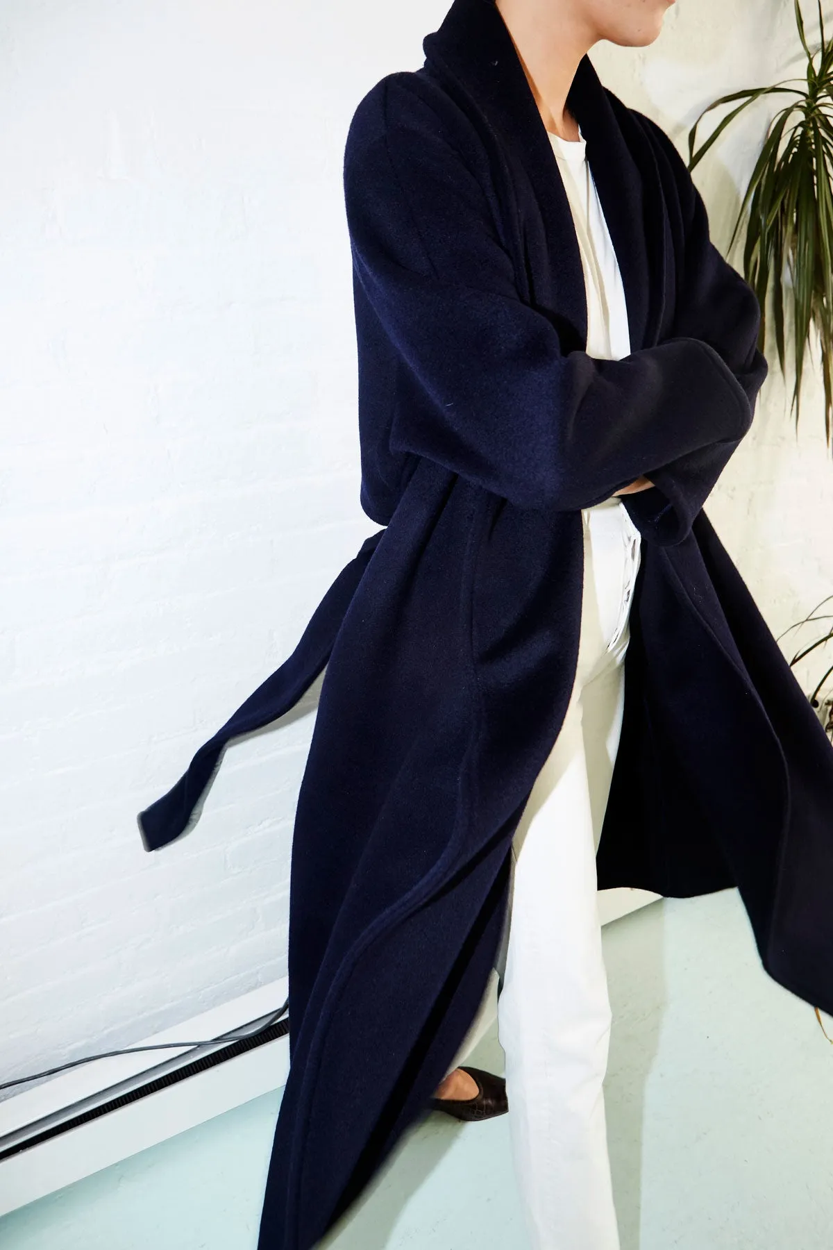 Deep Blue Cashmere Wool Trench Coat