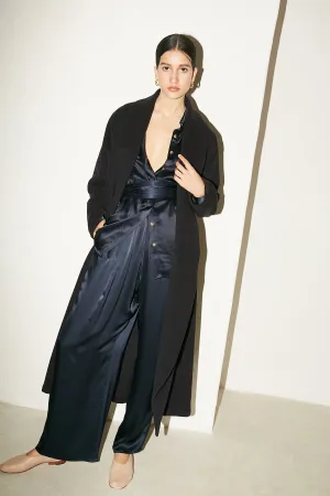 Deep Blue Cashmere Wool Trench Coat