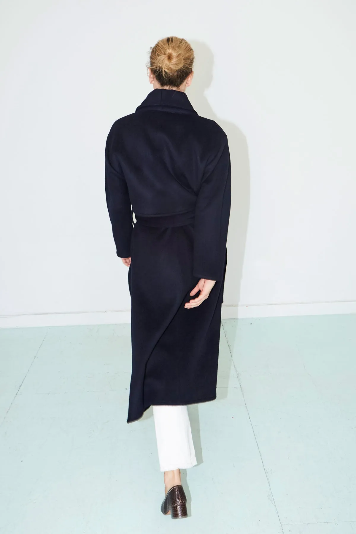 Deep Blue Cashmere Wool Trench Coat