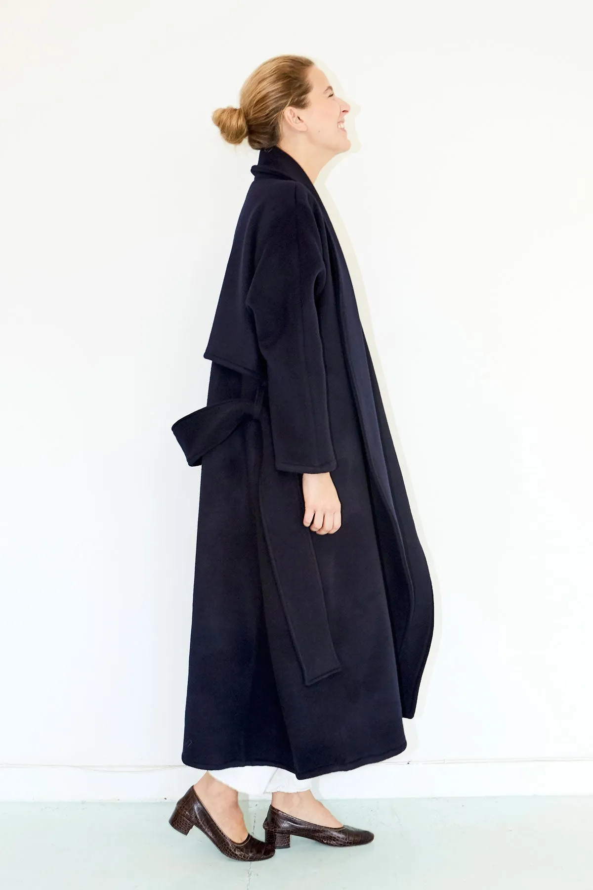 Deep Blue Cashmere Wool Trench Coat