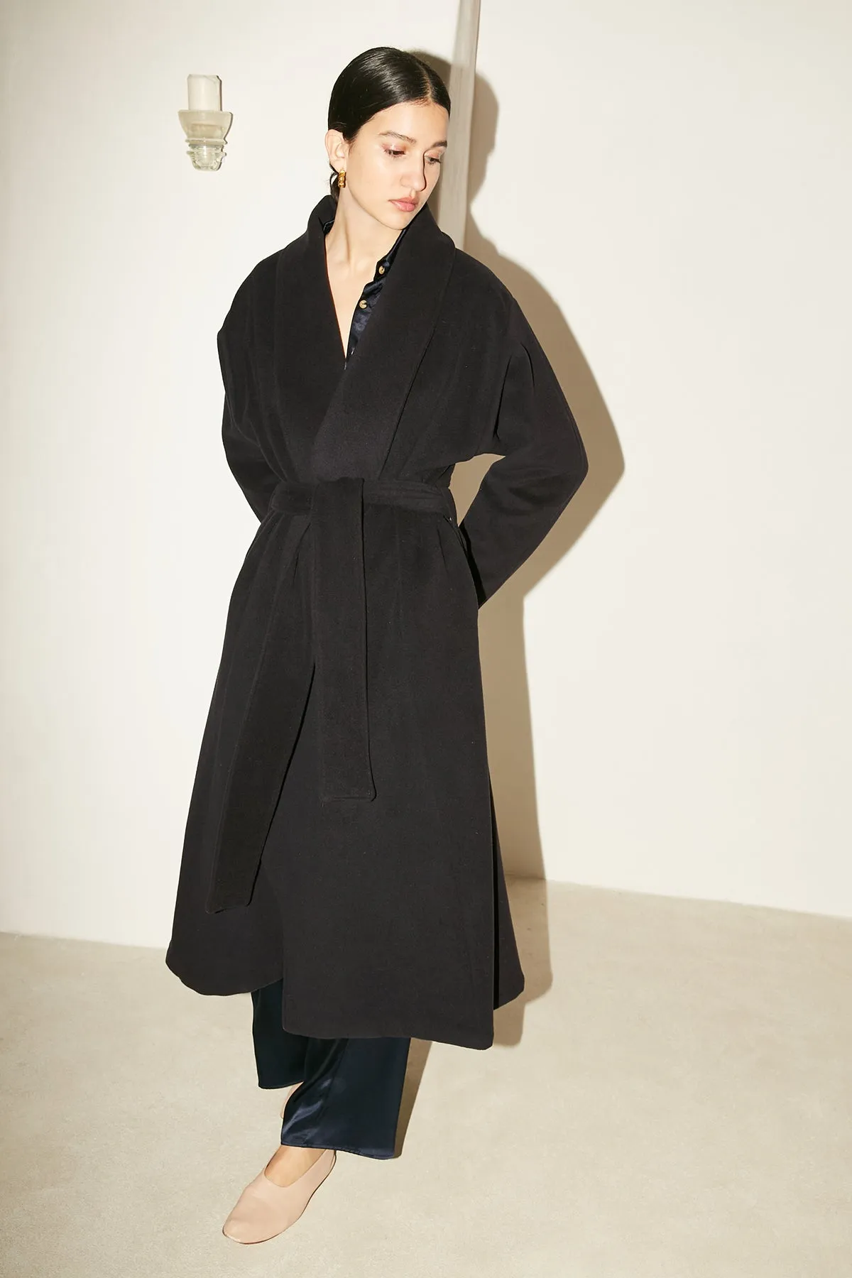 Deep Blue Cashmere Wool Trench Coat