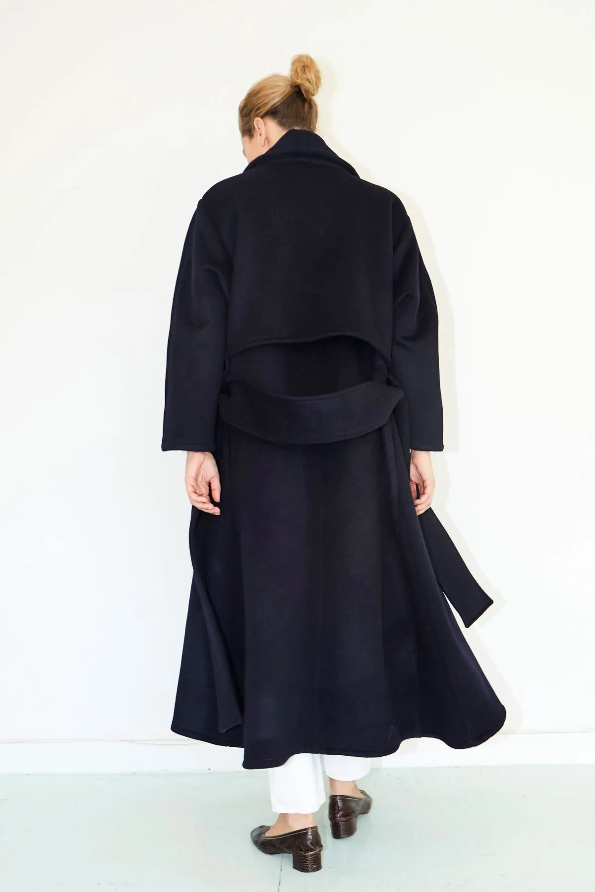 Deep Blue Cashmere Wool Trench Coat