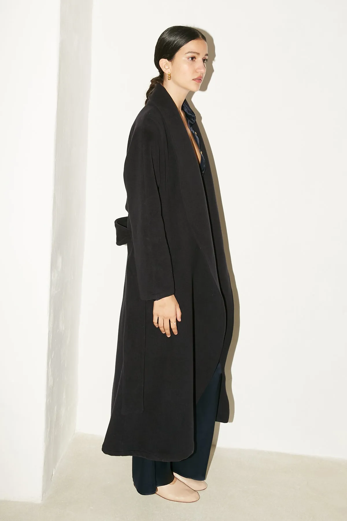 Deep Blue Cashmere Wool Trench Coat