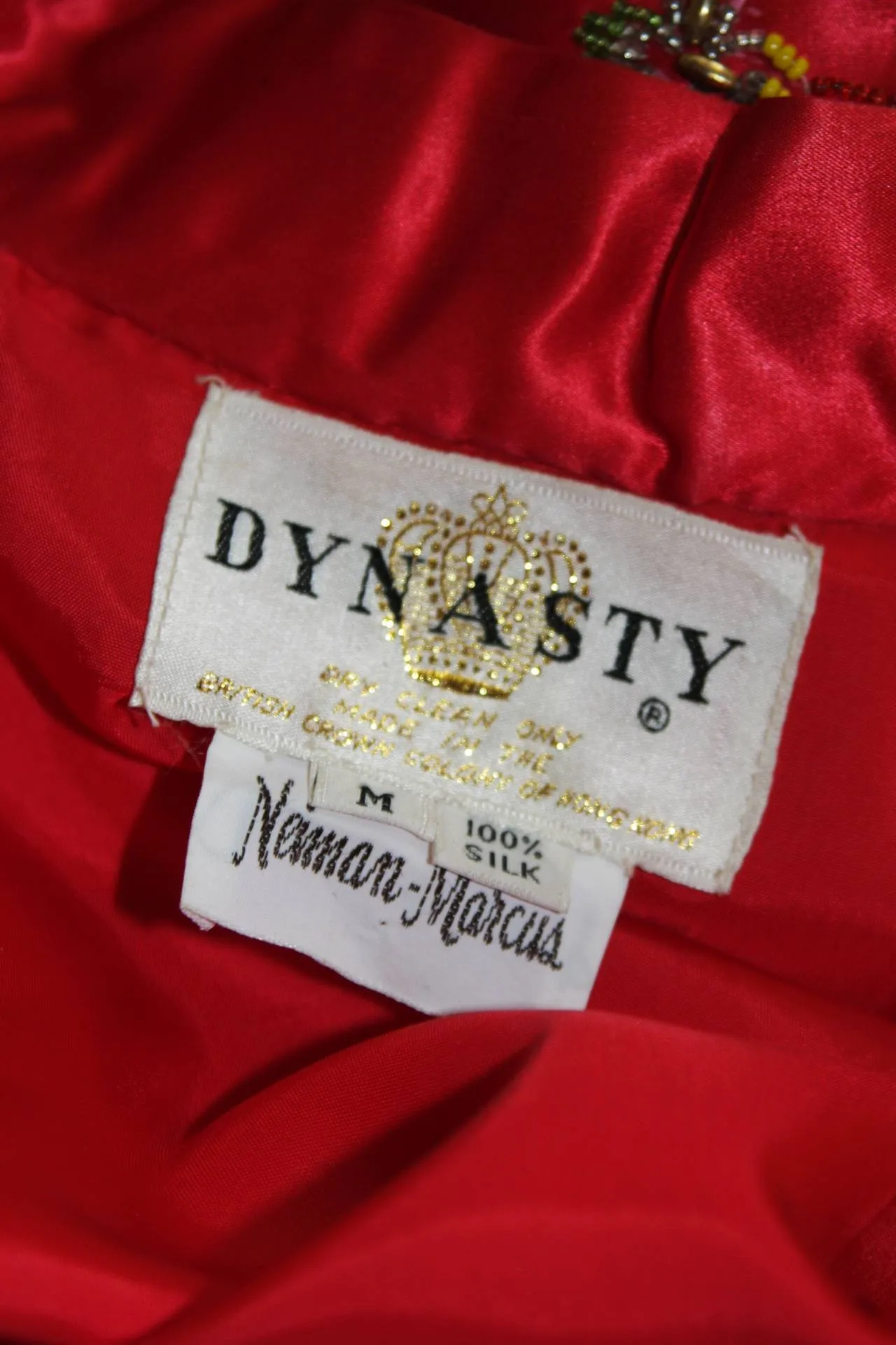 DYNASTY Red Silk Hand Beaded Sequined Dragon and Phoenix Jacket