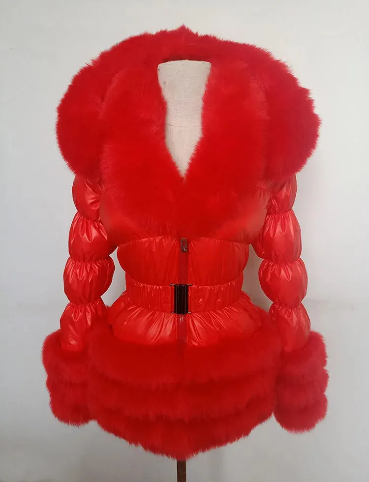 Faux Fur Detachable Sleeves Hooded Puffer Jacket