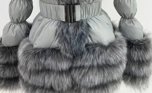 Faux Fur Detachable Sleeves Hooded Puffer Jacket