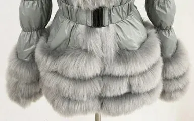 Faux Fur Detachable Sleeves Hooded Puffer Jacket