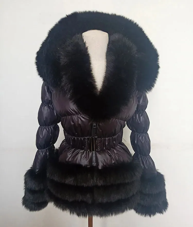 Faux Fur Detachable Sleeves Hooded Puffer Jacket