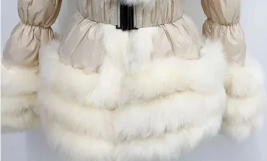 Faux Fur Detachable Sleeves Hooded Puffer Jacket