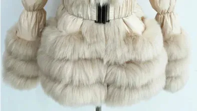 Faux Fur Detachable Sleeves Hooded Puffer Jacket