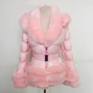 Faux Fur Detachable Sleeves Hooded Puffer Jacket