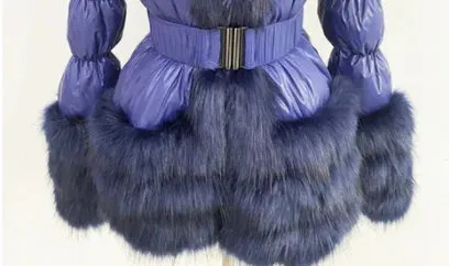 Faux Fur Detachable Sleeves Hooded Puffer Jacket
