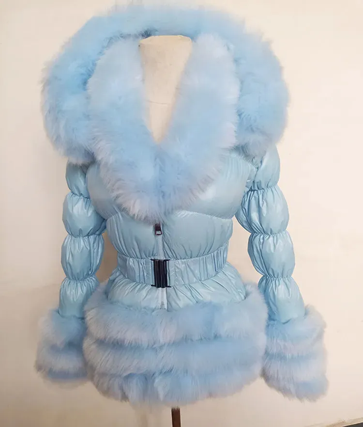 Faux Fur Detachable Sleeves Hooded Puffer Jacket