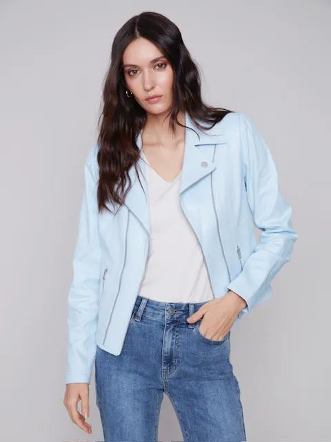 Faux Leather Motto Jacket