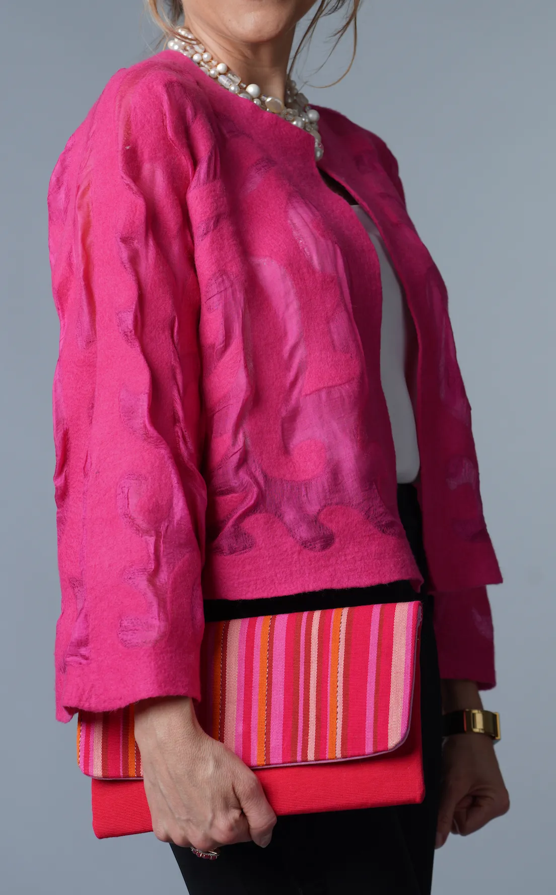 Felted Wool Bolero Jacket from Kyrgyzstan- Fuschia