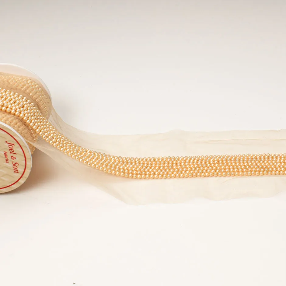 Gold Pearl Embellished Tulle Trim