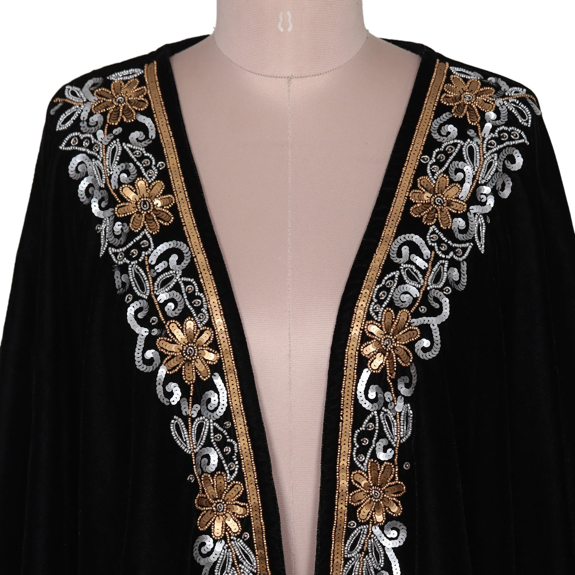 Golden and Silver Hand-Beaded Layering Jacket in Black - Golden Nightbird | NOVICA