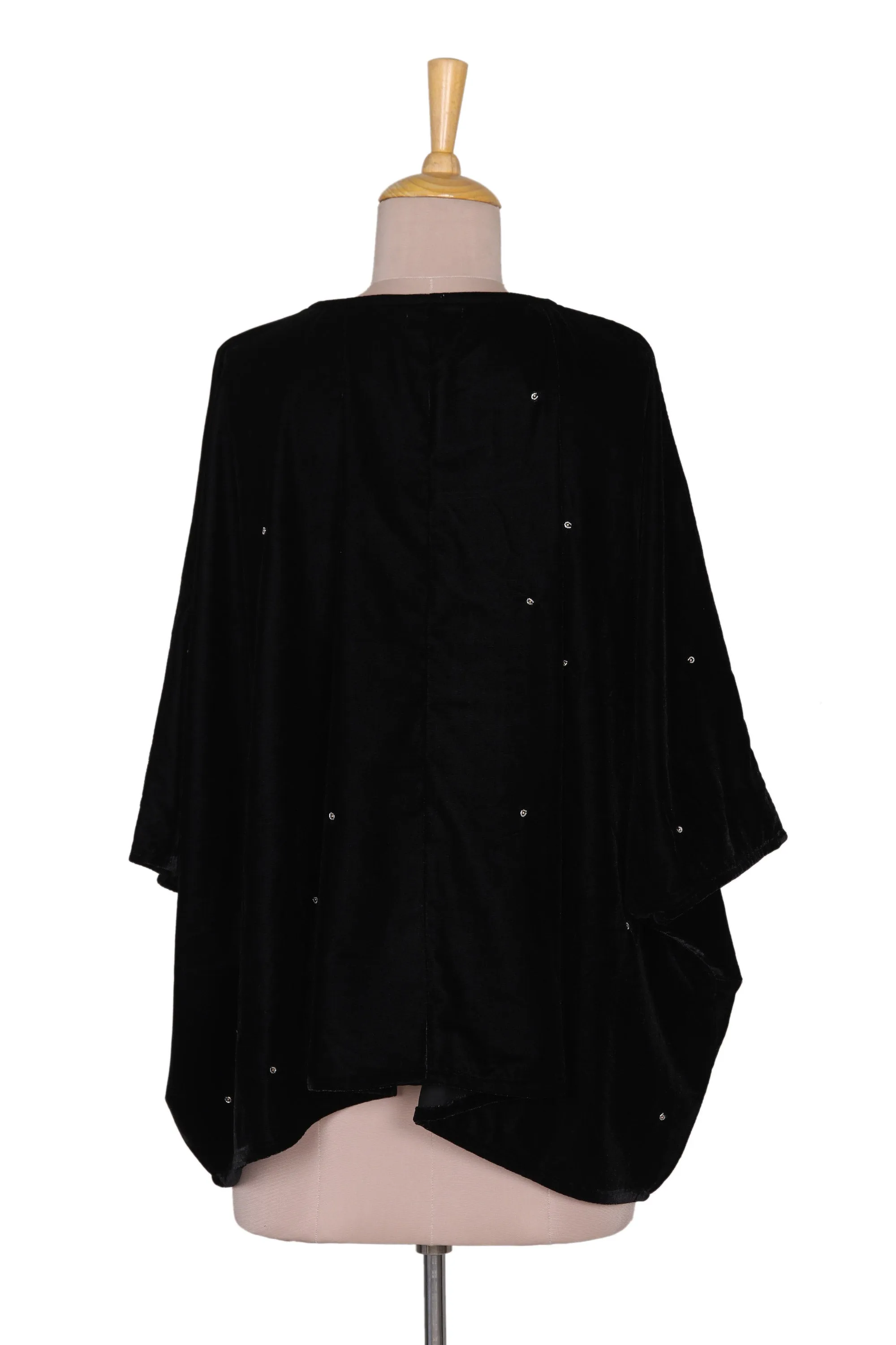 Golden and Silver Hand-Beaded Layering Jacket in Black - Golden Nightbird | NOVICA
