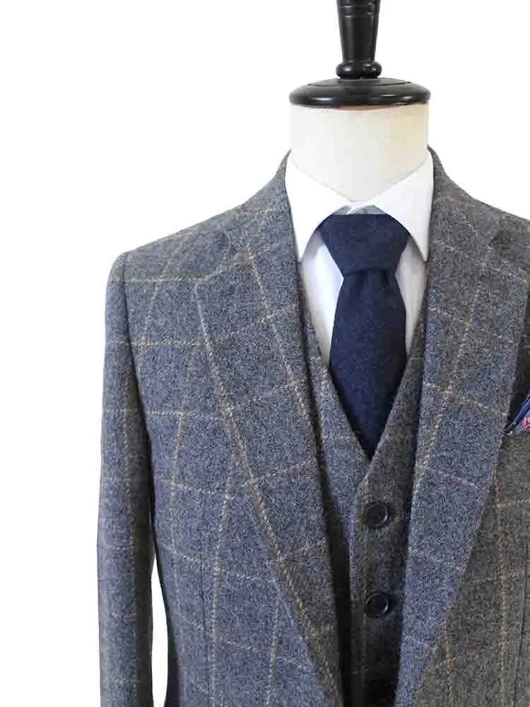 GREY WINDOWPANE CHECK TWEED 3 PIECE SUIT